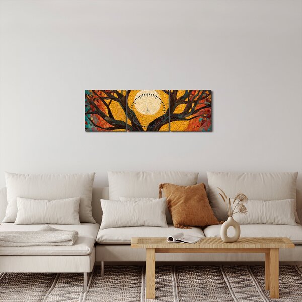 Obraz - Slunce v koruně stromu života (s hodinami) (90x30 cm)