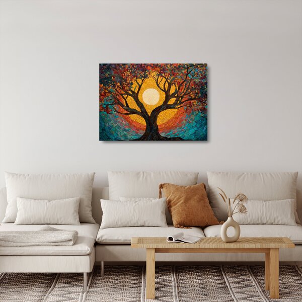 Skleněný obraz - Slunce v koruně stromu života (70x50 cm)