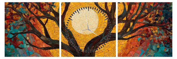 Obraz - Slunce v koruně stromu života (s hodinami) (90x30 cm)