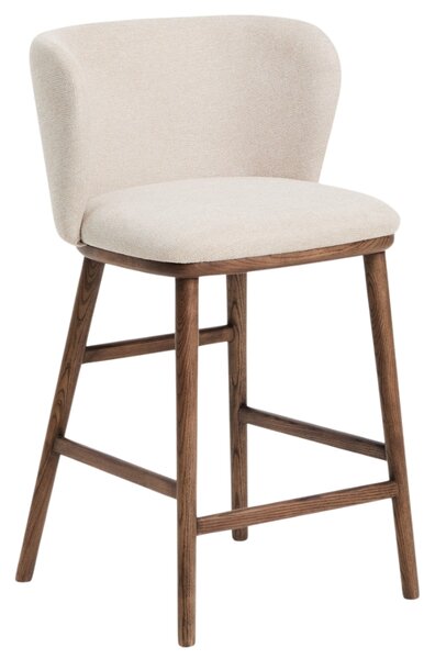Kave Home Béžová barová židle Ciselia 65 cm s ořechovou podnoží