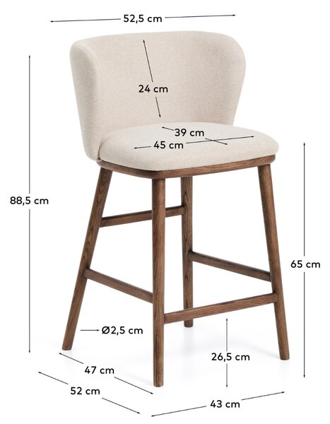Kave Home Béžová barová židle Ciselia 65 cm s ořechovou podnoží