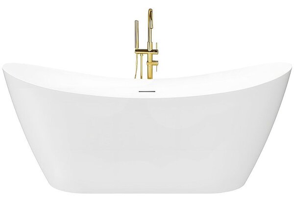 Volně stojící akrylátová vana REA FERRANO SLIM 150x73 cm bílý, sifon Click-Clack - kartáčovaná měď