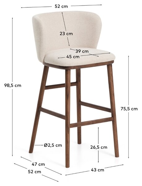 Kave Home Béžová barová židle Ciselia 75 cm s ořechovou podnoží