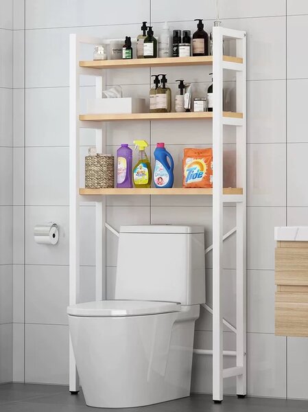 KONDELA Regál nad WC, dub natural/bílá, BALRAM