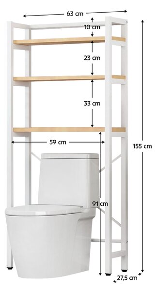 KONDELA Regál nad WC, dub natural/bílá, BALRAM