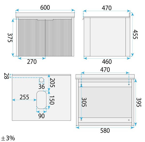Koupelnová sestava nábytku s deskou Marti 60cm Grey
