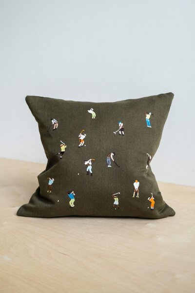 Lněný povlak na polštář Golfers Embroidered 48 × 48 cm