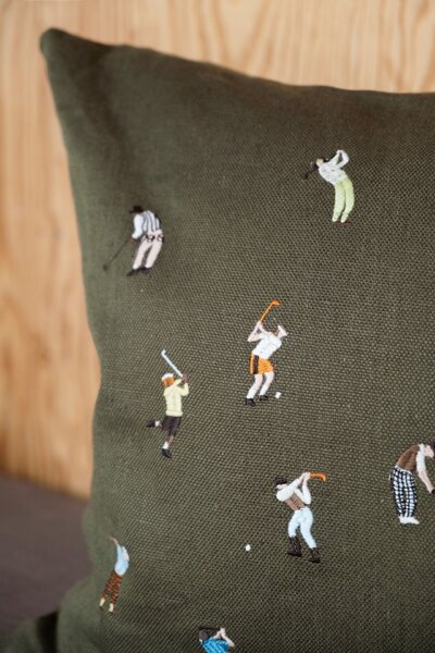 Lněný povlak na polštář Golfers Embroidered 48 × 48 cm