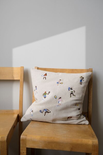 Lněný povlak na polštář Tennis Embroidered 48 × 48 cm