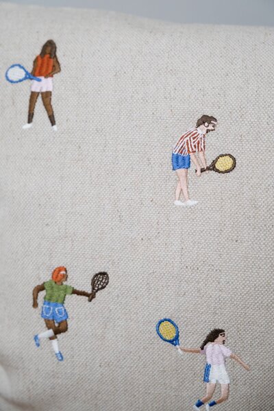 Lněný povlak na polštář Tennis Embroidered 48 × 48 cm
