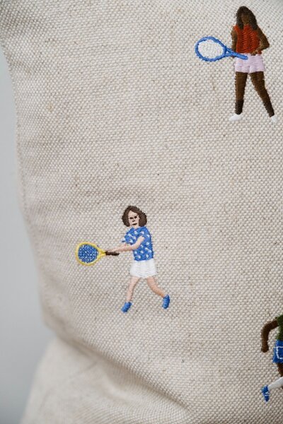 Lněný povlak na polštář Tennis Embroidered 48 × 48 cm