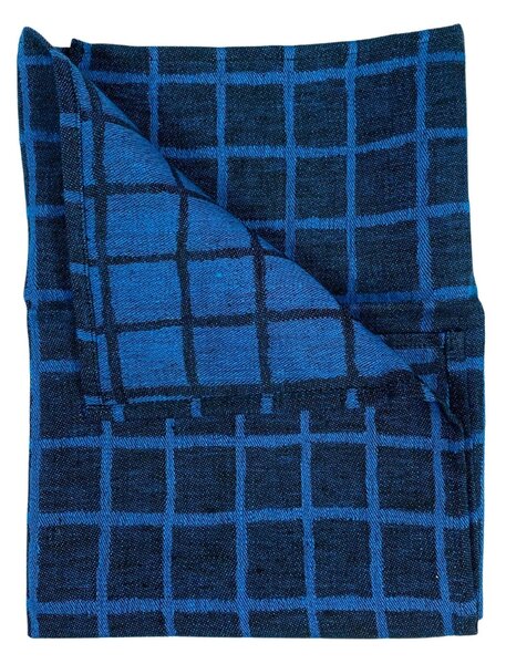 Lněná utěrka Rutig Blue/Black 47 x 70 cm