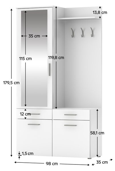 KONDELA Předsíňová sestava, bílá, LEVITO