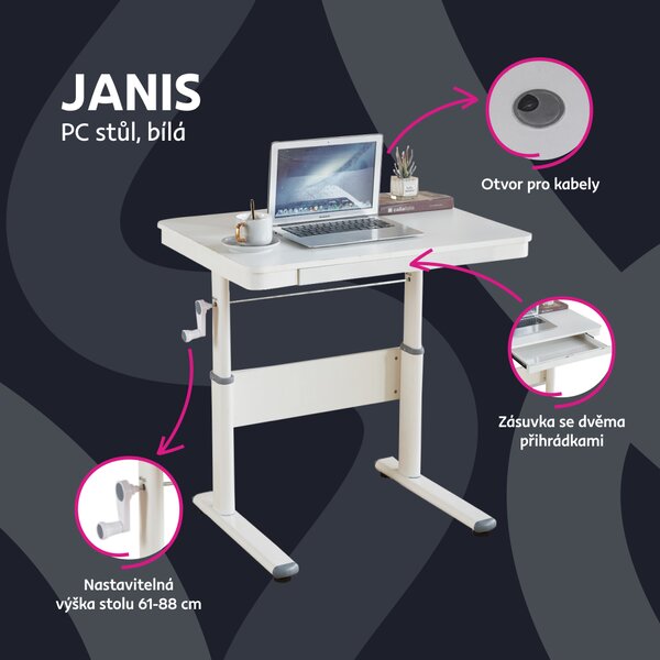 KONDELA Rostoucí psací stůl, bílá, JANIS