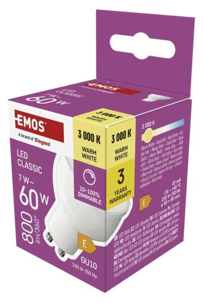 EMOS LED žárovka Classic MR16 / GU10 / 7 W (60 W) / 800 lm / teplá bílá / stmívatelná 1525740236