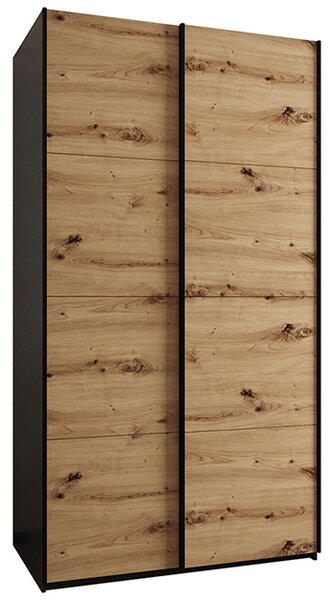 Šatní skříň LUX 1 s posuvnými dveřmi, 130×245,5×64 Černá / dub Artisan / černé