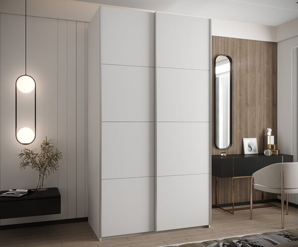 Šatní skříň LUX 1 s posuvnými dveřmi, 130×245,5×64 Bílá / stříbrné