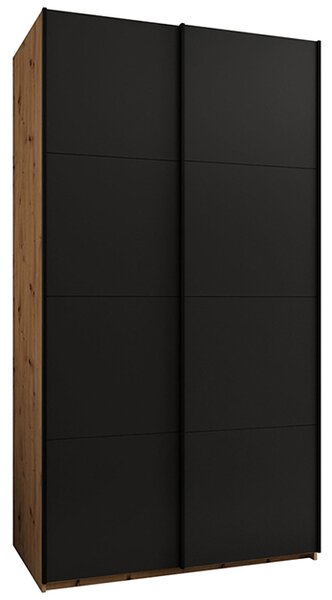 Šatní skříň LUX 1 s posuvnými dveřmi, 130×245,5×64 Dub Artisan / černá / černé