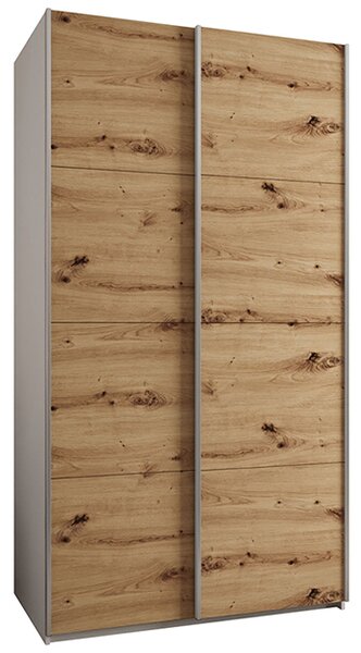 Šatní skříň LUX 1 s posuvnými dveřmi, 130×245,5×64 Bílá / dub Artisan / stříbrné