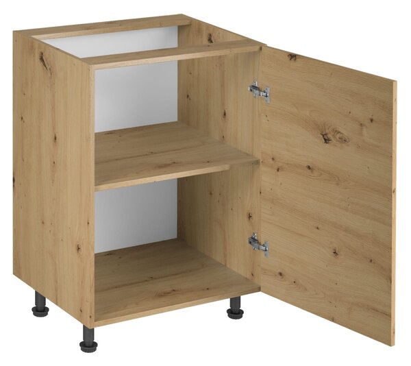 KONDELA Rohová univerzální kuchyňská linka, dub artisan/šedá/černý vulkán, 330x210, LANGEN