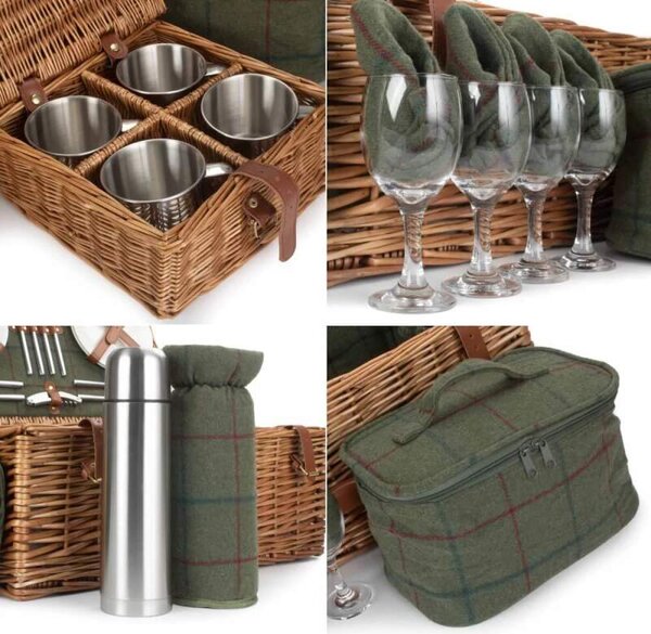 Willow Direct Piknikový koš GREEN DELUXE proutěný pro 4 osoby s dekou