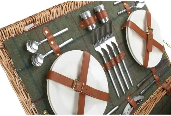 Willow Direct Piknikový koš GREEN DELUXE proutěný pro 4 osoby s dekou