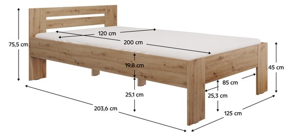 KONDELA Postel, 120x200, dub artisan, BASIS