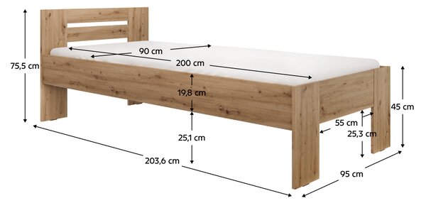 KONDELA Postel, 90x200, dub artisan, BASIS