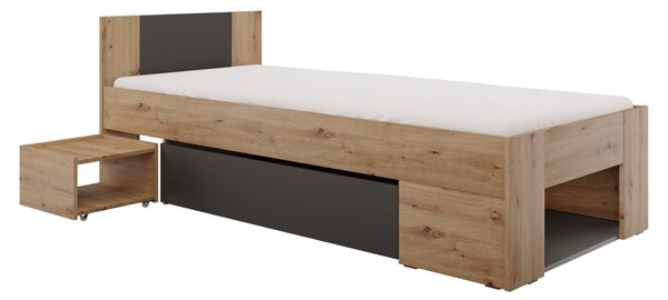 KONDELA Postel s úložným prostorem, 90x200, dub artisan/antracit, UNIS