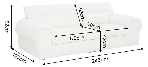 Moderní buklé čtyřmístná sedačka Sadie se světlým krémovým béžovým potahem a minimalistickým prošíváním 245 cm