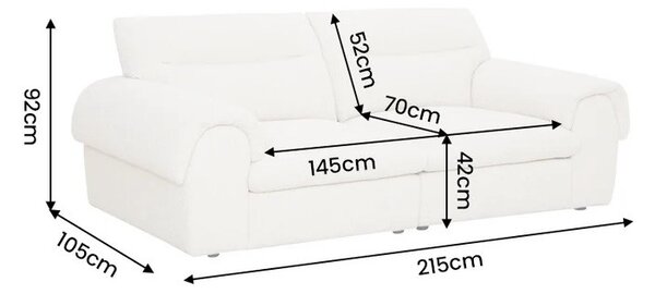 Moderní krémová třímístná sedačka Sadie s béžovým buklé potahem s výraznou strukturou a bohatým čalouněním 210 cm