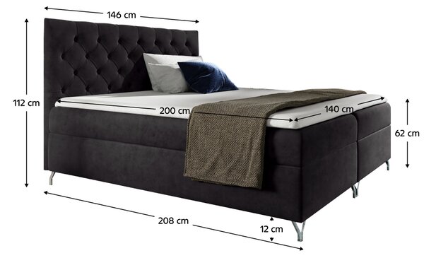 KONDELA Boxspringová postel, 140x200, černá látka Velvet, GULIETTE + dárek