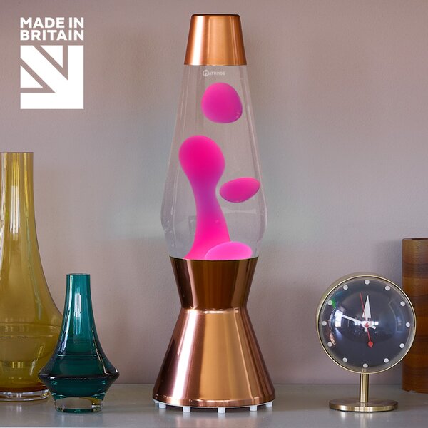 Mathmos Astro Copper, originální lávová lampa, měděná s čirou tekutinou a růžovou lávou, výška 43cm