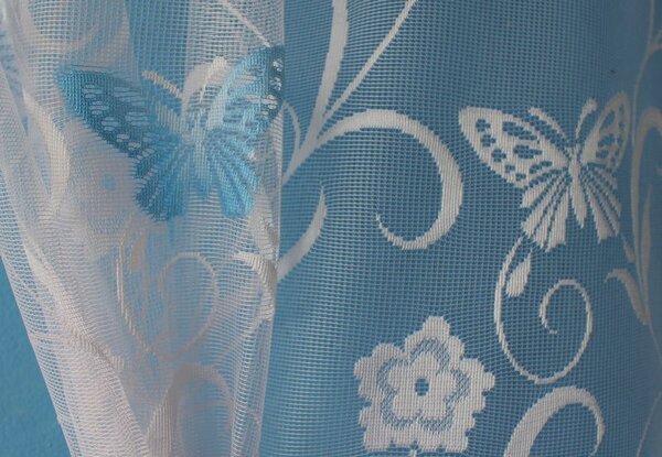 Záclona metráž 7514 modrý motýl -