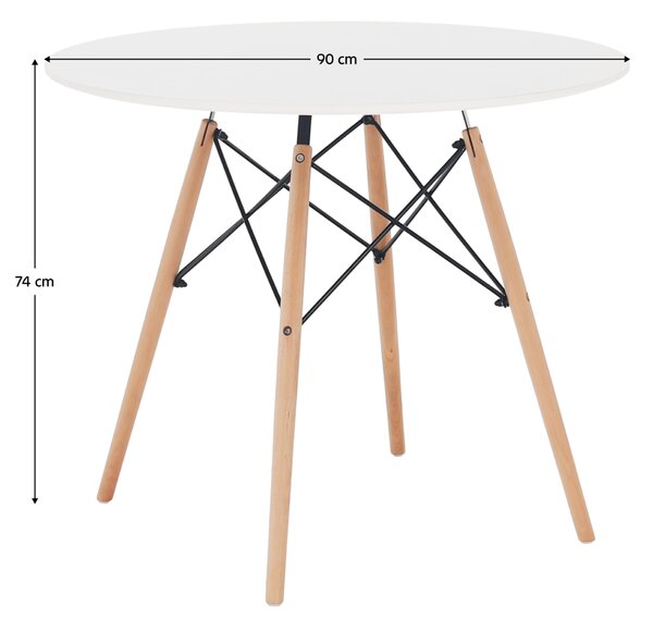 KONDELA Jídelní stůl, bílá/buk, průměr 90 cm, GAMIN 2 NEW 90