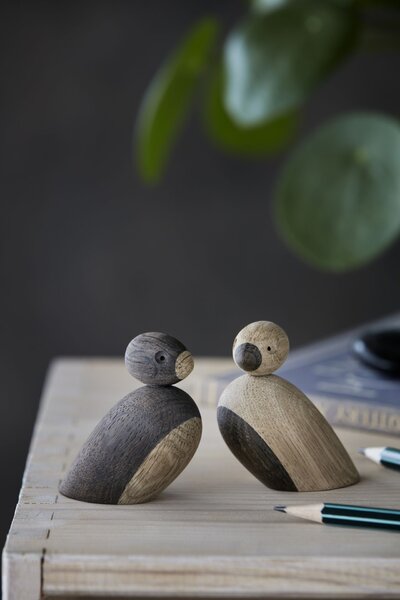 Dřevěný ptáček Natural and Smoked Oak Wood – set 2 ks