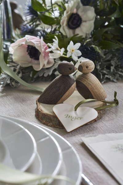 Dřevěný ptáček Natural and Smoked Oak Wood – set 2 ks