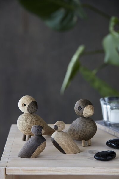 Dřevěný ptáček Natural and Smoked Oak Wood – set 2 ks
