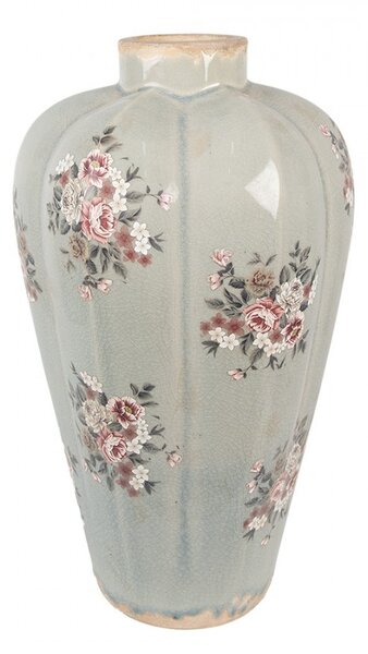 Zelená keramická dekorační váza s květy Floria - Ø 17*28 cm - Clayre & Eef