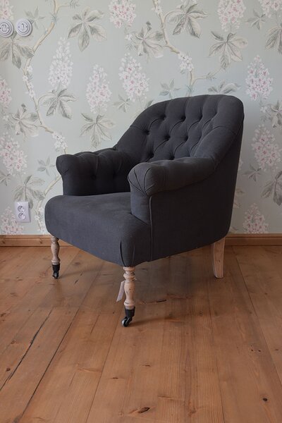 Čalouněné křeslo Oxford DT18 Barva nohou: Noir Black, Sametové čalounění: Steel, Přírodní látka: Iceblue