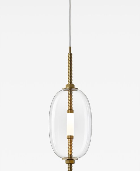 Brokis Designové LED závěsné svítidlo Under pressure little PC1388 Povrch Montury: Broušená bronz lak, Barva skla: Šedá kouřová - transparentní sklo, Baldachýn: Broušená černá lak