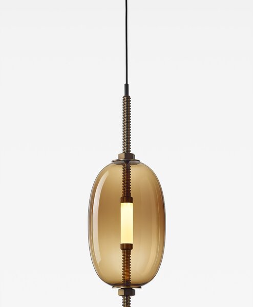 Brokis Designové LED závěsné svítidlo Under pressure little PC1388 Povrch Montury: Broušená bronz lak, Barva skla: Šedá kouřová - transparentní sklo, Baldachýn: Broušená černá lak