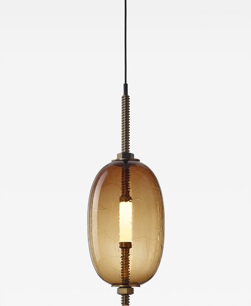Brokis Designové LED závěsné svítidlo Under pressure little PC1388 Povrch Montury: Broušená bronz lak, Barva skla: Šedá kouřová - transparentní sklo, Baldachýn: Broušená černá lak