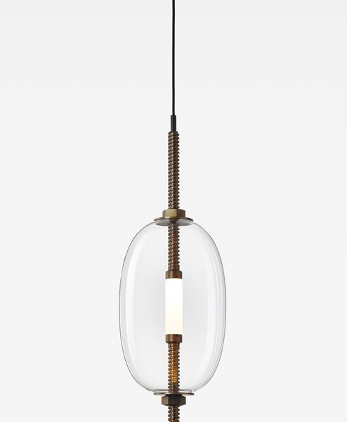 Brokis Designové LED závěsné svítidlo Under pressure little PC1388 Povrch Montury: Broušená bronz lak, Barva skla: Šedá kouřová - transparentní sklo, Baldachýn: Broušená černá lak