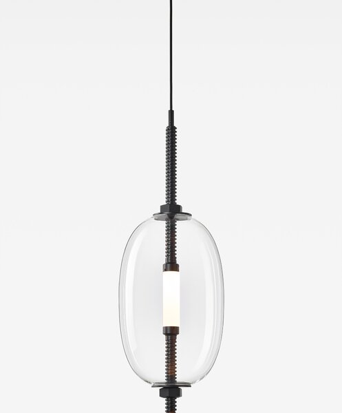 Brokis Designové LED závěsné svítidlo Under pressure little PC1388 Povrch Montury: Broušená bronz lak, Barva skla: Šedá kouřová - transparentní sklo, Baldachýn: Broušená černá lak