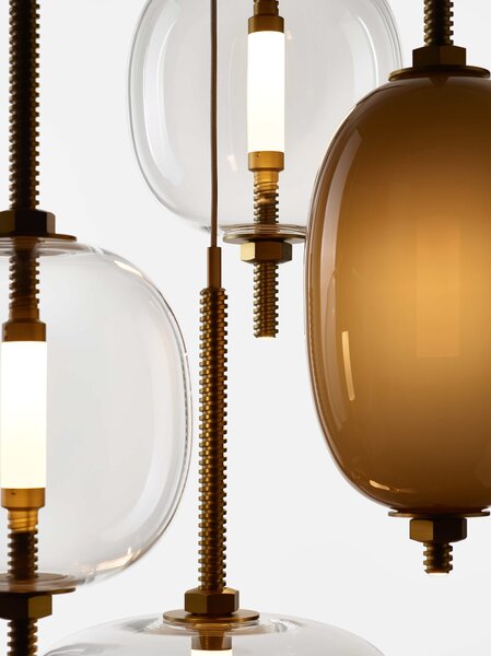 Brokis Designové LED závěsné svítidlo Under pressure more PC1389 Povrch Montury: Broušená bronz lak, Barva skla: Šedá kouřová - transparentní sklo, Baldachýn: Broušená černá lak
