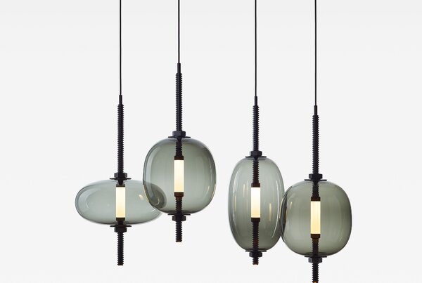 Brokis Designové LED závěsné svítidlo Under pressure more PC1389 Povrch Montury: Broušená bronz lak, Barva skla: Šedá kouřová - transparentní sklo, Baldachýn: Broušená černá lak