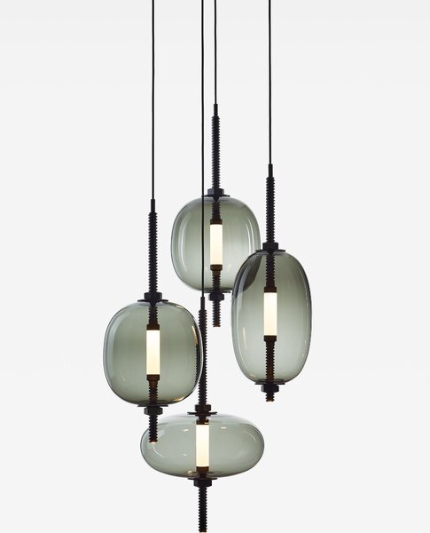 Brokis Designové LED závěsné svítidlo Under pressure more PC1389 Povrch Montury: Broušená bronz lak, Barva skla: Šedá kouřová - transparentní sklo, Baldachýn: Broušená černá lak