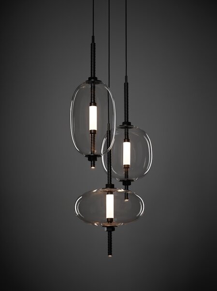 Brokis Designové LED závěsné svítidlo Under pressure more PC1389 Povrch Montury: Broušená bronz lak, Barva skla: Šedá kouřová - transparentní sklo, Baldachýn: Broušená černá lak