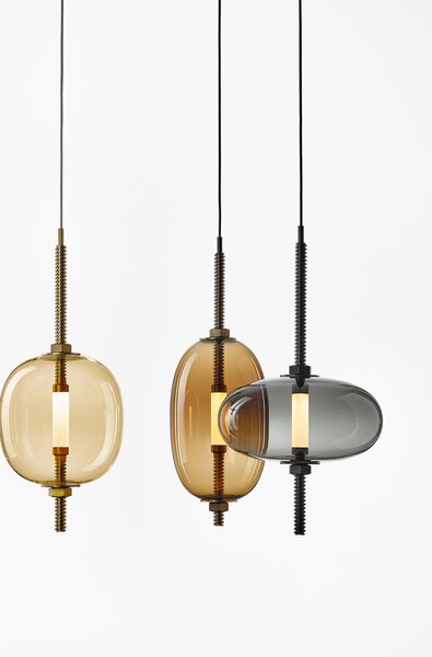 Brokis Designové LED závěsné svítidlo Under pressure more PC1389 Povrch Montury: Broušená bronz lak, Barva skla: Šedá kouřová - transparentní sklo, Baldachýn: Broušená černá lak